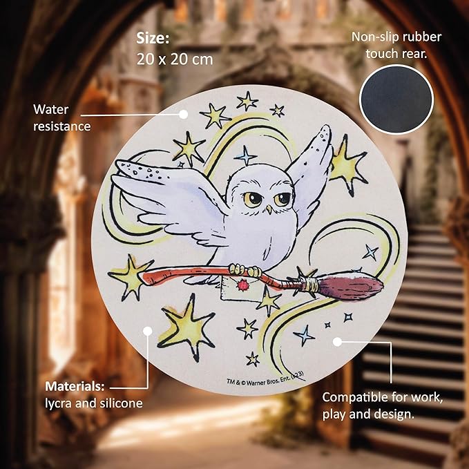 Hedwig Harry Potter Small Mouse Mat with Owl Hedwig Design Mouse Mat Made of Extra Fine Fibre and Washable the Power of Joy Disney Harry Potter Gifts for Girls and Women