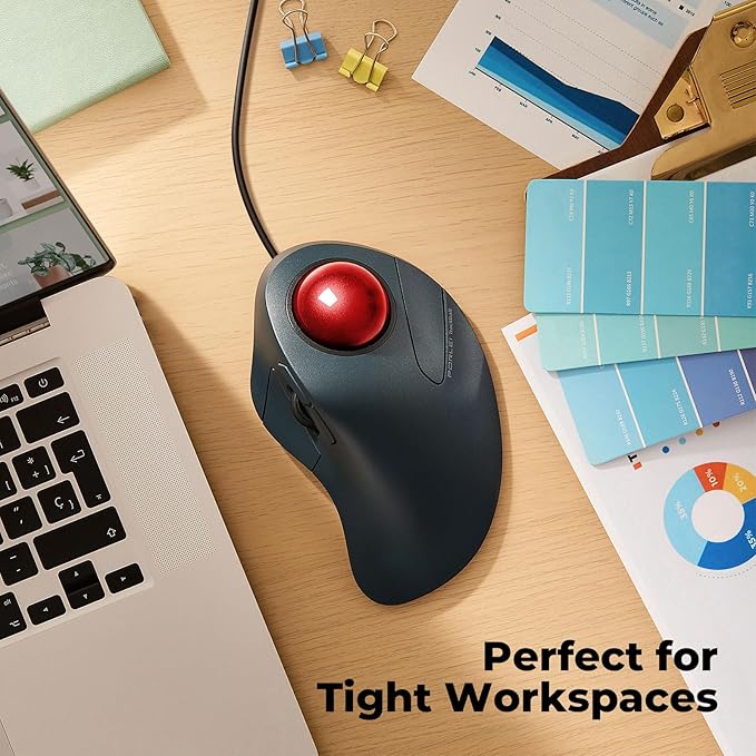 Wired Trackball Mouse for Large Hands Ergonomic Design Reduces Wrist &amp Muscle Strain Precision Tracking with Easy Index Finger Control Compatible with PC Laptop Windows Mac Red