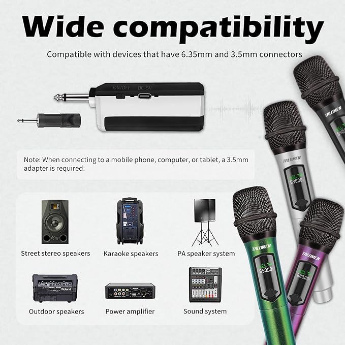 Wireless Microphone Set for Singing 2.4GHz Rechargeable Handheld Microphones System with Receiver(160 Ft) 4 Pack Cordless Dynamic Mic for Speech &amp Events Karaoke Machine Speaker PartyBox