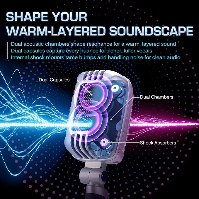 CAROL CLM-101 Professional Vintage Wired Microphone – Dynamic Supercardioid with Dual Microphone-Capsules for Singing Karaoke and Stage Includes Mic Storage Bag &amp Switch(Cable Not Included) -B