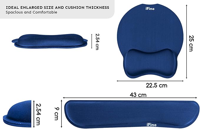 iFine Upgrade Enlarged Superfine Fibre Soft Smooth Memory Foam Ergonomic Mouse Pad &amp Keyboard Wrist Rest for Desktop Laptop Mac Gaming Office School or Home for Stress Free Typing (Blue Two Sets)