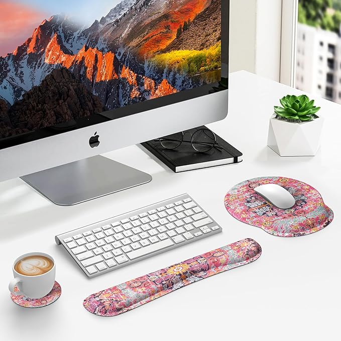 iLeadon Mouse Pad with Wrist Rest Set Ergonomic Mouse Pad with Non-Slip Base for Computer Home Easy Typing &amp Pain Relief Mouse Pad Wrist Support Boho