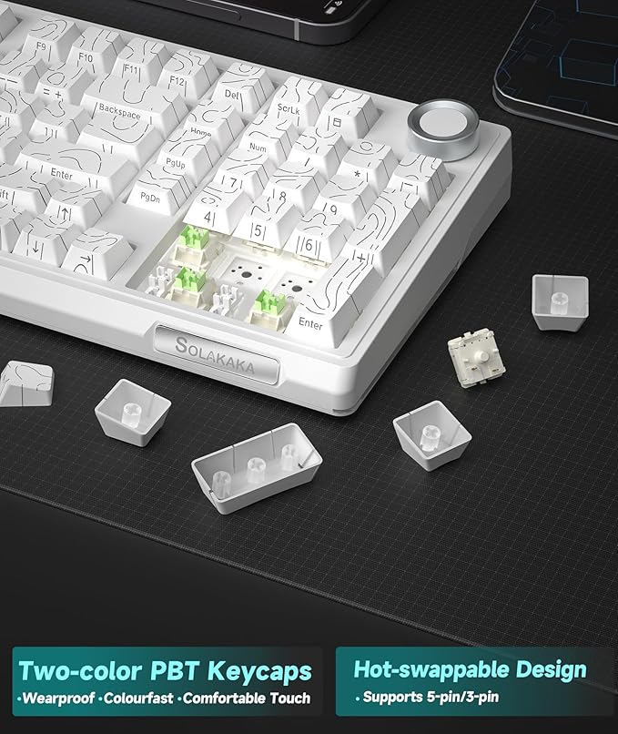 SOLAKAKA KI99 Pro 96% Wireless Mechanical Keyboard RGB Gaming Keyboard Hot-Swappable Pre-Lubed Switches Gasket Structure Creamy Keyboards (Contour-Style White Non-Silent Version)