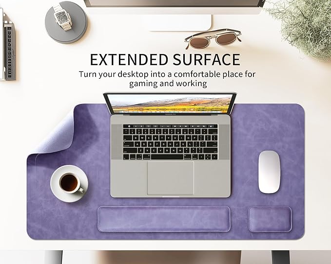 RENMTURE Large Mouse Pad and Keyboard Wrist Rest Desk Pad for Keyboard and Mouse Large Gaming Mouse Pad with Wrist Support Desk Mat for Work and Gaming (Purple)