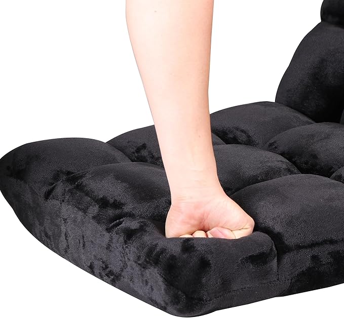 SUPER DEAL 14-Position Folding Floor Chair Gaming Sofa Cushioned Padded Reclining Bed Lounge Couch Seating for Comfy Reading Reading Gaming Relaxing Watching TV Black