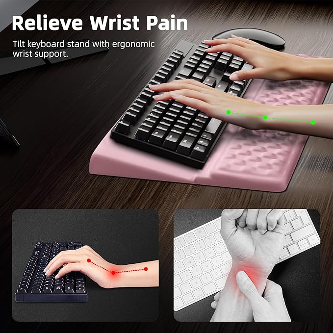 Ospelelf Keyboard Wrist Rest Pad Comfy Ergonomic Keyboard Stand Riser Holder Computer Wrist Support Cushion forTyping Light Pink