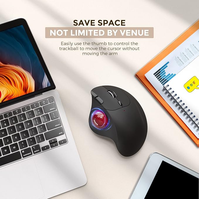 ECHTPower Trackball Mouse Easy Thumb Control Ball Mouse Precision and Smooth Tracking Wireless Mouse Support 3 Device Connection(2.4G or BT) Rollerball Mouse for PC/Laptop/Mac/Windows