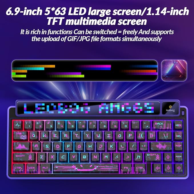 X LEOBOG AMG65 Wireless Mechanical Keyboard Dot Matrix LED Screen&ampTFT Screen 65% Hot-swappable Custom Keyboard 8000mAh Battery PBT Keycaps Pre-lubed Linear Switches RGB Backlit Gaming Keyboa