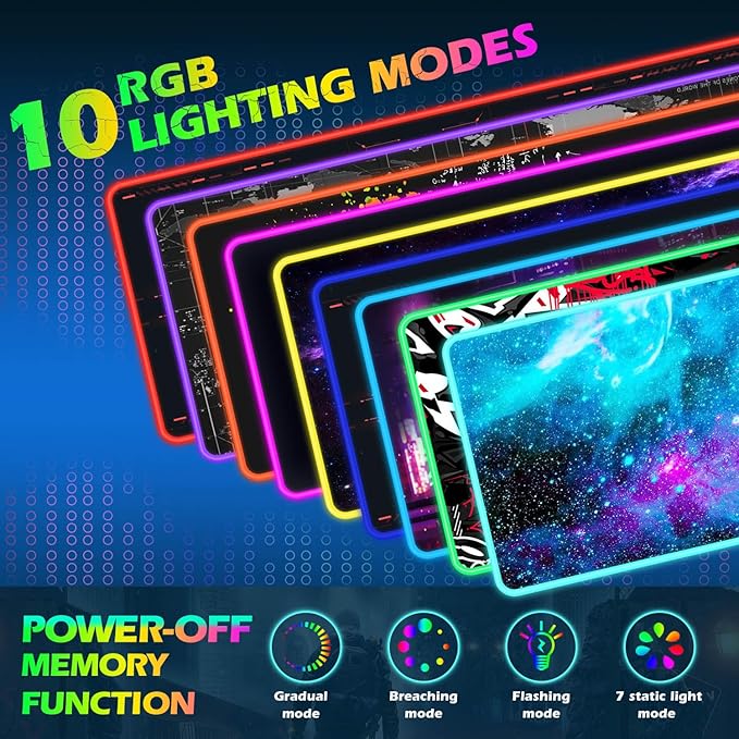 ToLuLu RGB Gaming Wireless Charging Mouse Pad 5/7.5/10/15W 10 Light Modes LED Mouse Pad Computer Keyboard Mat Mousepad 800x300x4MM Extended Large Desk Mat for Gaming MacBook Laptop PC Galaxy