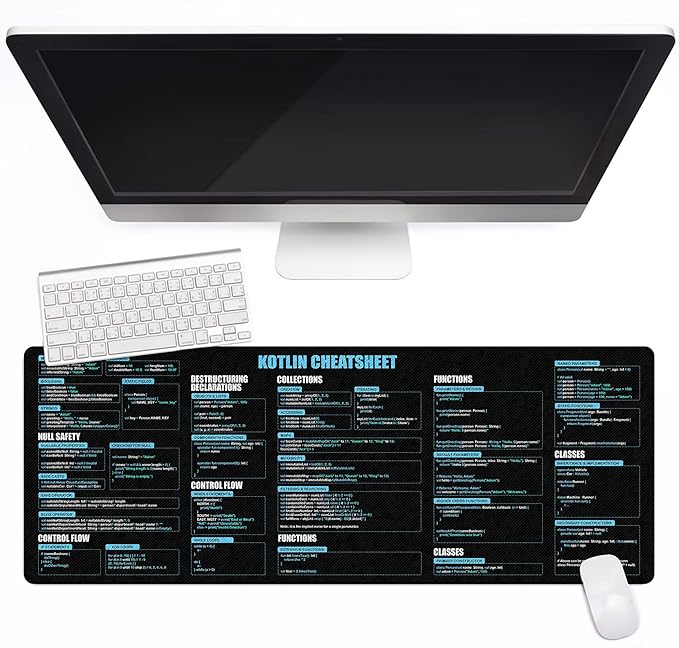 Kotlin Shortcuts &amp Cheat Sheet Mouse Mat Quick Reference for Developers Programmers for Coding &amp Android Development Essential Computer Accessories for Study Work and Reference Purposes