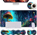 Keyboard Wrist Rest+Mouse Wrist Pad+Desk Pad SetMemory Foam Ergonomic Easy Typing Pain Relief for Computer Laptop Office Home - Mushrooms and Butterflies