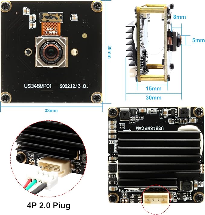 48MP Ultra HD Autofocus USB Camera – 4K Video &amp 8000×6000 Still – 70° No Distortion Lens for Lightburn Laser Engraver | Machine Vision | Embedded Systems