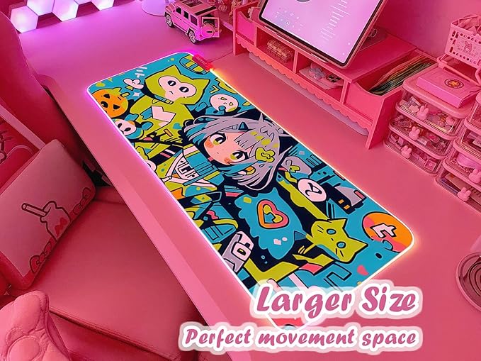 JMIYAV Pink RGB Gaming Mouse Pad 31.5x12 Inch PC XL Large Extended Glowing Led Light Up Desk Pad Non-Slip Rubber Base Computer Cute Mousepad Mat Desk Accessories Gaming Setup 377