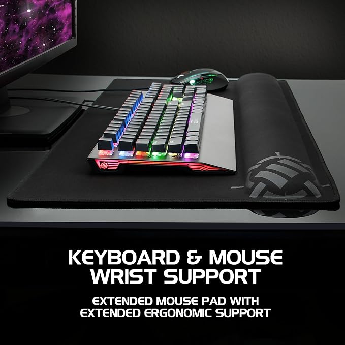 ENHANCE XXL Large Mouse Pad for Desk with 2XL Ergonomic Memory Foam Wrist Rest Support (31.5 x 13.78 x 1 inches) - Desk Pad with Anti-Fray Stitching &amp Soft Cushion Mat Surface Designed in The U.S