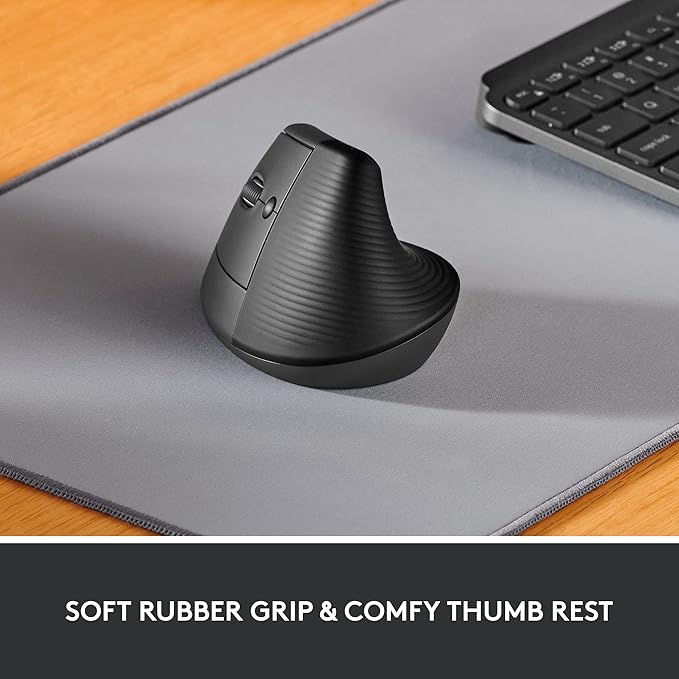 Logitech Lift Left Vertical Ergonomic Mouse Left-Handed Wireless Bluetooth or Logi Bolt USB Quiet clicks 4 Buttons Compatible with Windows/macOS/iPadOS Laptop PC - Graphite (Renewed)
