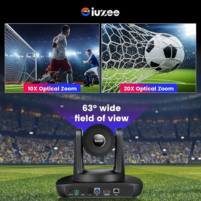 4K UHD PTZ Camera AI-Auto Tracking 20X Optical Zoom USB3.0/HDMI/LAN PoE IP Live Streaming PTZ Conference Room Camera for Church Services Education Conference Events Work with YouTube OBS