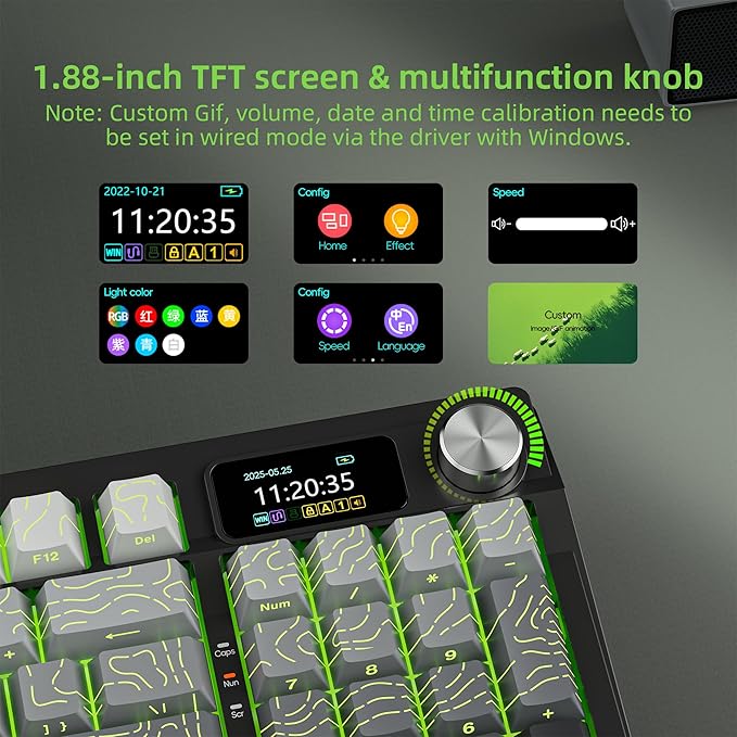 KUTETHY Wireless Mechanical KeyboardSmart Display &amp KnobTri-Mode BT5.0/2.4GHz/USB-CHot Swappable Pre-lubed Linear SwitchesContour keycapsRGB Backlit Gaming Keyboard (Ghost Switches)