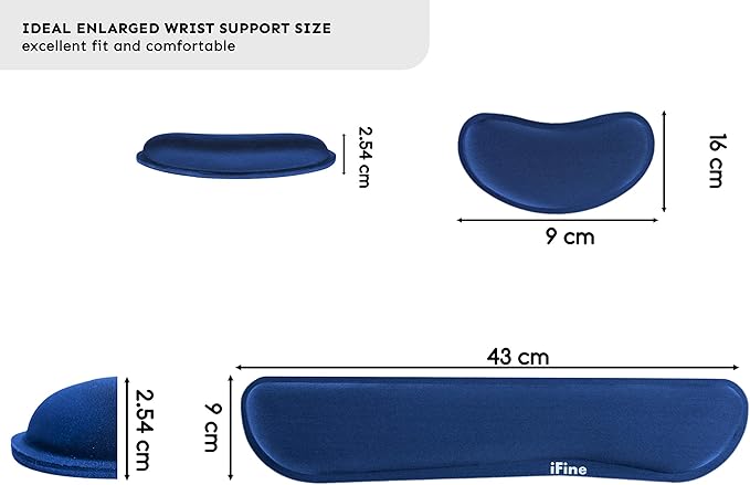 iFine Upgrade Enlarged Memory Foam Set Keyboard &amp Mouse Wrist Rest Pad Cushion Support for Computer Laptop Mac Durable and Comfortable For Office or Home– Pain Relief Stress-free Typing (Navy B