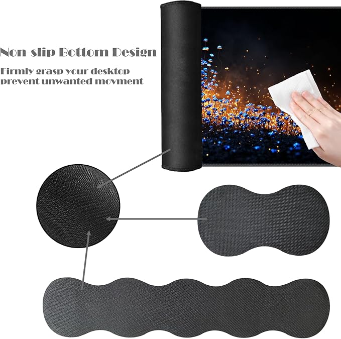 Ergonomic Keyboard Wrist Rest &amp Mouse Pad Wrist Rest SetXL Gaming Desk Mat 31.5x 11.8Non-Slip BaseMemory FoamEasy Typing Pain Relief for Office &amp HomeSkull and Blue Mushrooms