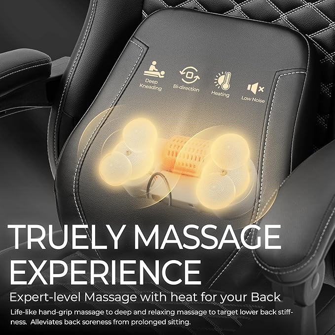 Gaming Chair with Footrest and Heating Massage Ergonomic Video Game Chair 360° Swivel Computer Office Chairs with Adjustable Height &amp Headrest &amp Lumbar Pillow 350 Lbs (Black)