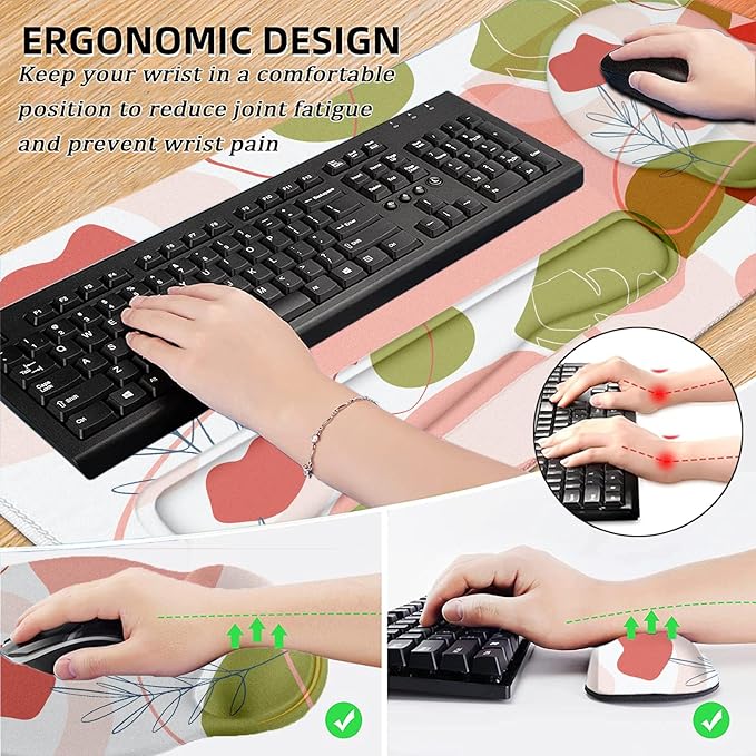LATEEFAH Mouse Pad with Wrist Rest Large Mouse Pad Ergonomic Gaming Desk Pad Keyboard Wrist Rest Set 4-in-1 Desk Mat Keyboard Mat for Home Office