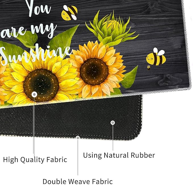 4 in 1 Mouse Pad Combo Large Gaming Mouse Pad + Keyboard Wrist Support + Mouse Wrist Rest + Coaster Table Pad with Stitched Edge Ergonomic Wrist Pad Set Sunflower You are My Sunshine