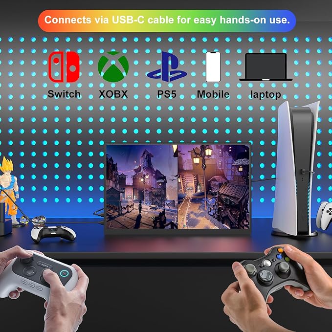 IBW Small Portable Monitor 10.5 500 Nits 2000:1 FHD 1280P IPS Screen Ultra-Slim Mini Monitor w/Kickstand &amp Dual Speaker USB C HDMI HDR Portable Gaming Monitor Travel Monitors for Laptop PCs