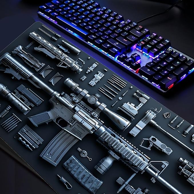 Cool Military Weapon Build Weapon Parts Display Large Gaming Mouse PadNon-Slip Rubber Desk Mat Keyboard for Table Decor (B)