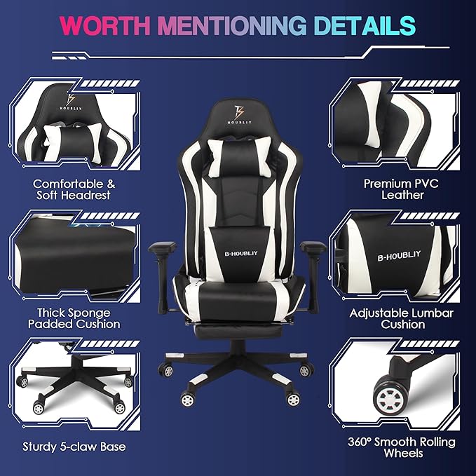 XOOFMASS 7-Point Massage Gaming Chair Video Gaming Chair with Speakers and RGB Lights Ergonomic Computer Chair with Footrest and Lumbar Support 180° Tilt High Back Office ChairRed