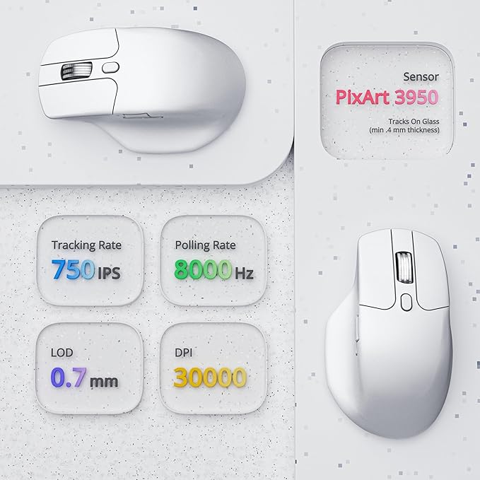 Keychron M6 8000 Hz Wireless Bluetooth 2.4 GHz/Wired Connection Mouse Lightweight Body Programmable PixArt 3950 Sensor for Windows Mac Linux - White