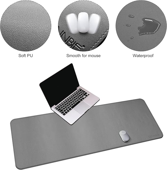 CENNBIE Leather Desk Mat 55''x19.6'' Extra Large Desk Pad Blotter Protector Extended Non-Slip Mouse Pad Waterproof PU Leather Desk Mat on top of desks Large for Office and Home (Grey)