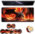 Keyboard Mouse Pad Set Extended Gaming Mouse Pad+Ergonomics Keyboard Wrist Rest Support Memory Foam Easy Typing Pain Relief 4Pcs XL Ultra Thick Desk MatFire Dragon