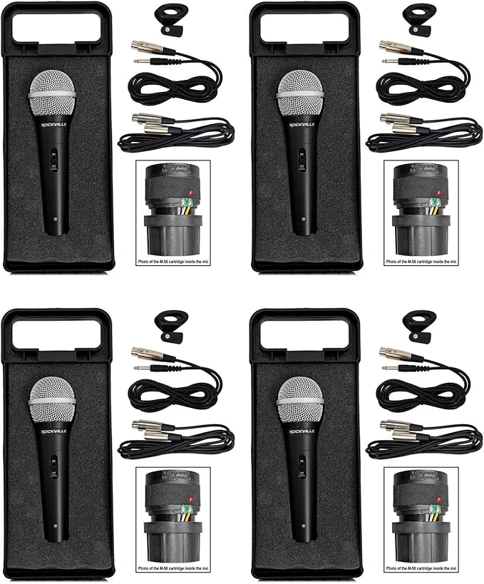 Rockville RMM-XLR Super Cardioid Dynamic Microphone 600 Ohm Metal Body On/Off Switch 10ft XLR Cable Black Finish for Live Performances and Vocals 4-Piece
