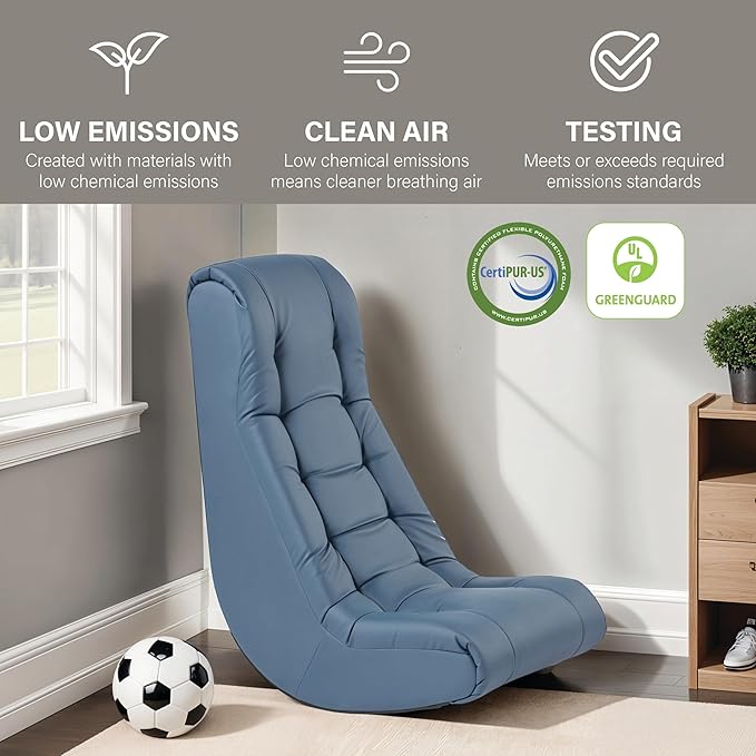 FDP Tufted Floor Rocker for Kids Teens and Adults Comfortable Ergonomic Chair for Reading Playing Video Games or Watching TV - Powder Blue 10488-PB