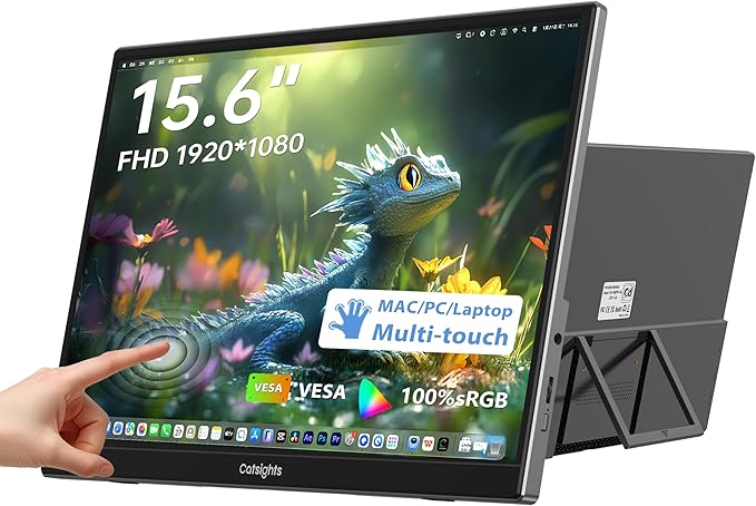 15.6 inch Portable Monitor Touchscreen for Mac FHD 1080P Touch Screen Monitor Equipped with USB-C/HDMI Ports VESA Stand HDR IPS Panel Multi-Touch Support for MacOS iOS Laptop PC Switch