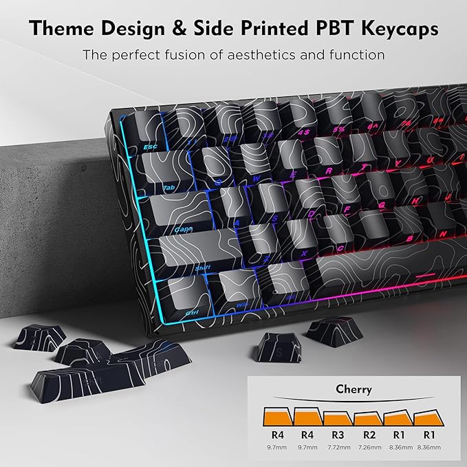 HITIME 60% Percent Keyboard Topographic Theme Keyboard XVX M61 Pro Bluetooth/2.4GHz/USB-C Wireless Mechanical Gaming Key Board Hot Swappable Creamy Pre-lubed Switch RGB
