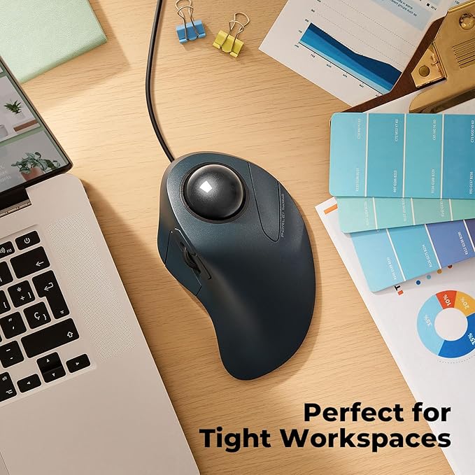 Wired Trackball Mouse for Large Hands Ergonomic Design Reduces Wrist &amp Muscle Strain Precision Tracking with Easy Index Finger Control Compatible with PC Laptop Windows Mac Black