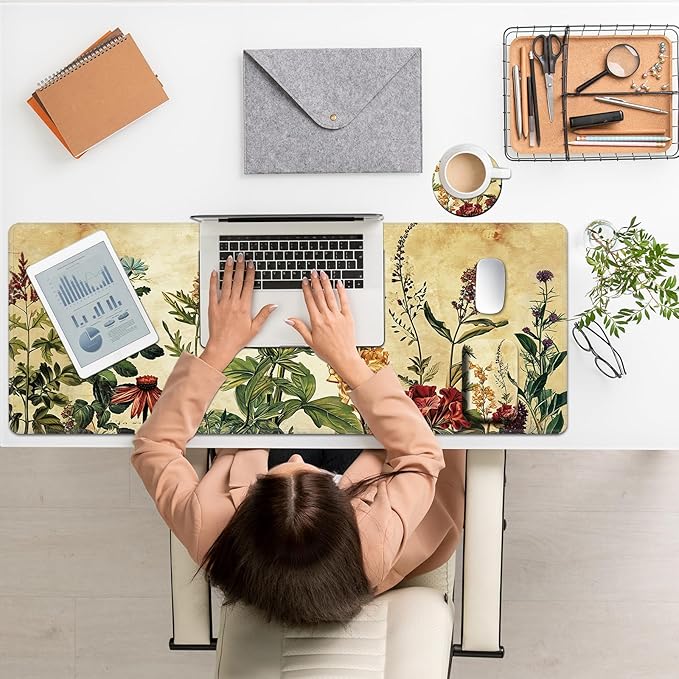 Large Mouse Pad Set Desk Mat + Elbow Rest Pad + Coaster Easy Typing Pain Relief Ergonomic Arm Rest Pad with Memory Foam Extended Desk Pad Anti-Slip Rubber Base for Office Home Plant Specimen