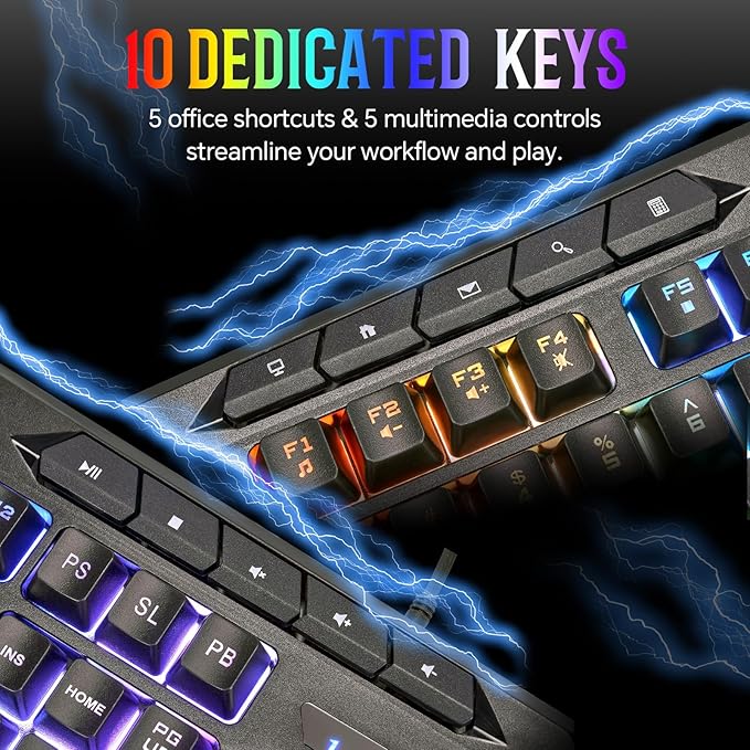 Wired Gaming Keyboard and Mouse Combo with LED Backlit10 Dedicated Multimedia Keys 19 Anti-ghosting Keys Light Up Computer Keyboard Programmable 7200 DPI RGB Mice with Software for PC Xbox PS5 PS4