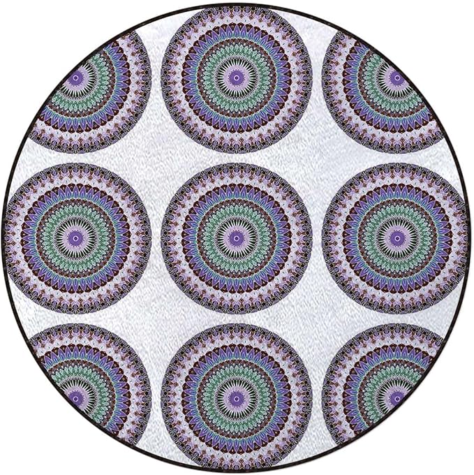 Multi Round Floor Mat Non Slip Absorbent Carpet Yoga Rug for Entryway Bedroom Living Room Sofa Home Decor Oriental Motif with Mix of Hippie Retro Circle Diameter 35.4 in Mandala_00901