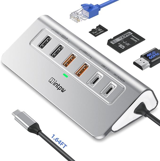 P9R PRO USB C Hub Ethernet 10 in 1 USB Docking Station 10Gbps with 4K@60Hz HDMI USB C and 2 USB A 3.2 LAN 2 USB A 2.0 PD 100W SD/TF Ports USB to Ethernet Adapter for PC iPhone 16/15 Mac