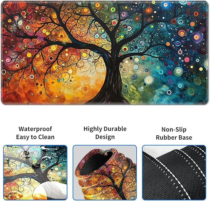 Wrist Rest Pad Small Mouse Pad and Office Desk Mat Set 3 in 1 Desk Pad 11.8 x 23.6+Mousepad +Mouse Wrist Rest with Ergonomic Design Non-Slip for Home Gaming Computer Starry Trees