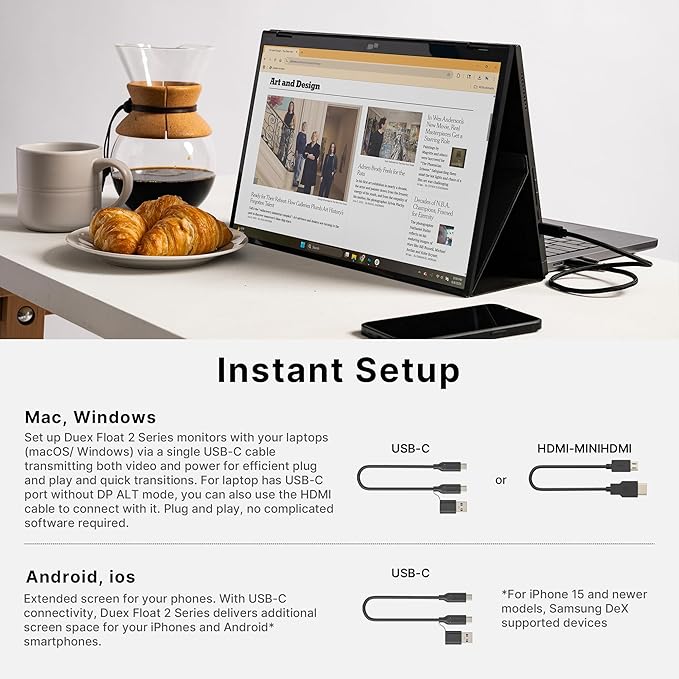 New Mobile Pixels Duex Float 2 Portable Stacked Monitor FHD IPS 15.6 Laptop Screen Extender (Built-in Kickstand) USB C/HDMI Monitor Extender with Dual Speakers Windows MacOS Switch Android