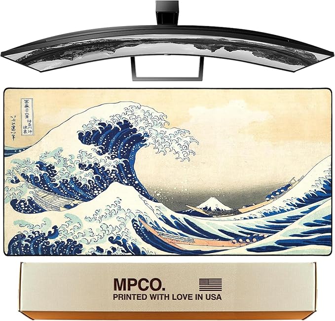 MPCO. Original Large Gaming Desk Mat – 36 x 17 Duraglyde Ukiyo-E Great Wave Full Desk Mouse Pad for Smooth Precision – Non-Slip Washable Extra-Large PC Mouse Pad for Gaming Sessions