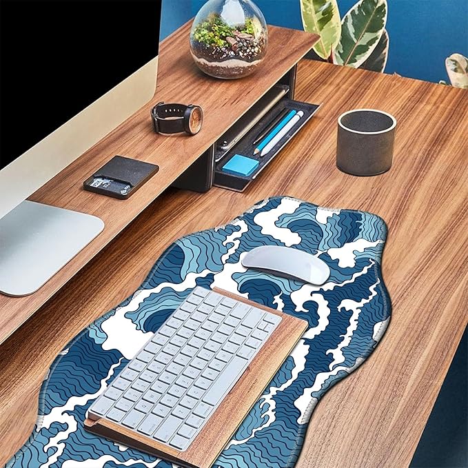 Sea Wave Desk Mat Mouse Pad 35.4X15.7 XL Extended Mousepad Huge Mouse Pads with Stitched Edges Desk Pad for Work Game Office Home