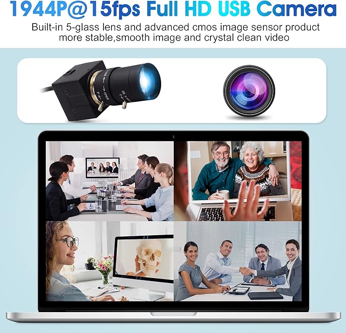 USB Camera 5MP Webcam 5-50mm 10X Variable Focus PC Camera 1944P USB Security Camera UVC CCTV Industrial Close-up Camera for Computer Plug and Play for Mac OS Windows Linux Raspberry Pi Camera
