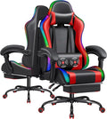 Furmax Gaming Chair with RGB LED Lights Video Game Chair with Footrest and Massage Lumbar Support High Back Reclining Computer Chair with Headrest Swivel Seat Gamer Chair (LED Red)