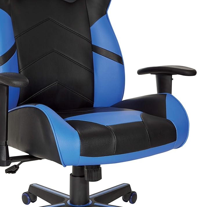 OSP Home Furnishings Vapor Ergonomic Adjustable High Back Faux Leather Gaming Chair with Coil Spring Seat and Integrated Cooling Airflow Blue Accents