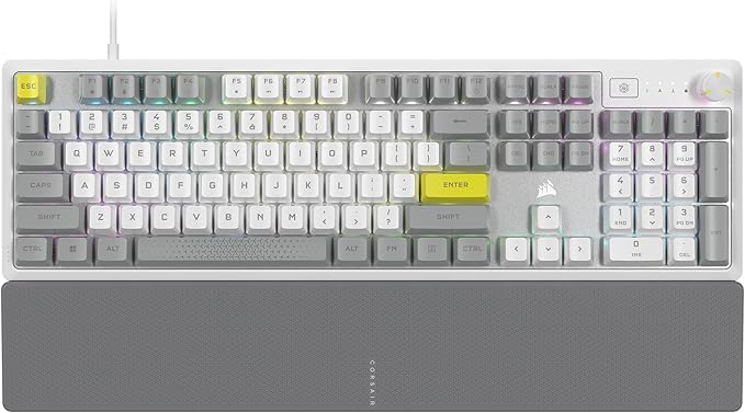 Corsair K70 CORE SE RGB Mechanical Wired Gaming Keyboard with Palmrest – Pre-Lubed MLX Red Linear Switches SOCD PBT Dye-sub Keycaps Sound Dampening Media Control Dial QWERTY NA – White
