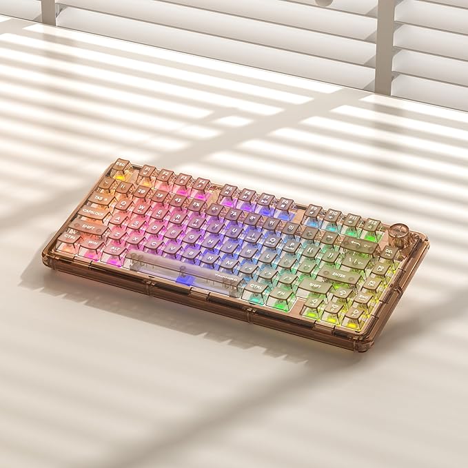 Transparent Mechanical Keyboard 80-Key RGB Backlit Wireless Gaming Keyboards Hot Swap Customizable Clear Acrylic Design Quiet Linear Switches 3 Modes BT5.0/2.4G/USB-C 4000mAh Battery (Brown)